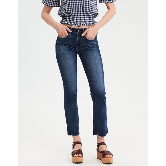 American Eagle Outfitters Denim - American Eagle Next Level Stretch Hi-Rise Crop Flare Raw Hem Denim Blue Jeans 6